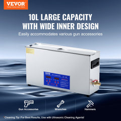 VEVOR 10L Ultrasonic Gun Cleaner, 300W Professional Ultra Sonic Cleaning Machine with Timer & Heater, 40kHz Digital