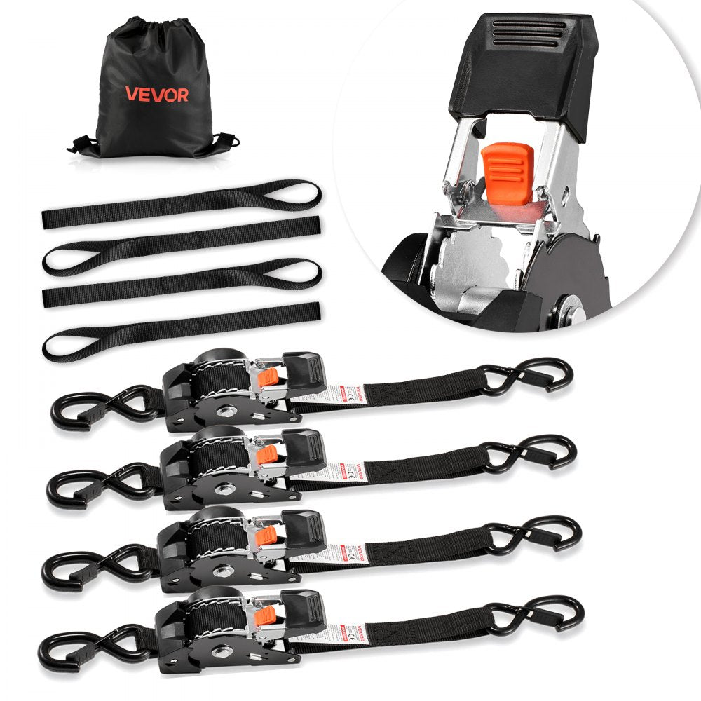 VEVOR Retractable Ratchet Straps, 1 in x 6 ft, Tie Down Straps with S Hooks, 1200 lbs Break Strength, 4 Soft Loops, Tie