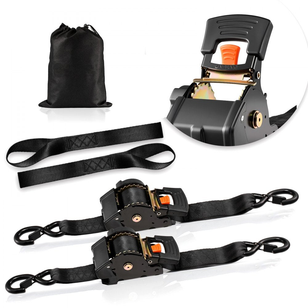 VEVOR Retractable Ratchet Straps, 2 in x 10 ft, Tie Down Straps with S Hooks, 3033 lbs Break Strength, 2 Soft Loops