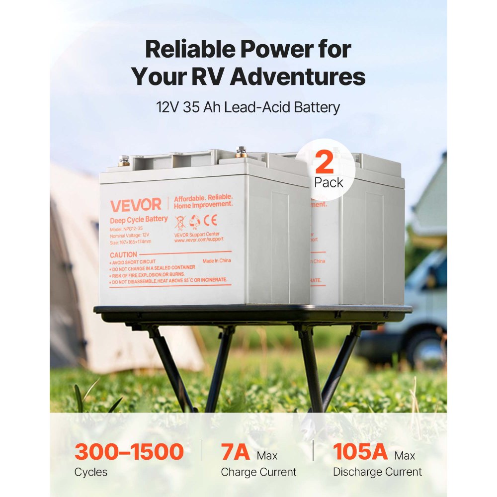 VEVOR 2 Pack 12V 35Ah Deep Cycle Battery, Sealed AGM Technology, Rechargeable Lead Acid AGM Battery, Backup Replacement