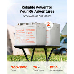 VEVOR 2 Pack 12V 35Ah Deep Cycle Battery, Sealed AGM Technology, Rechargeable Lead Acid AGM Battery, Backup Replacement
