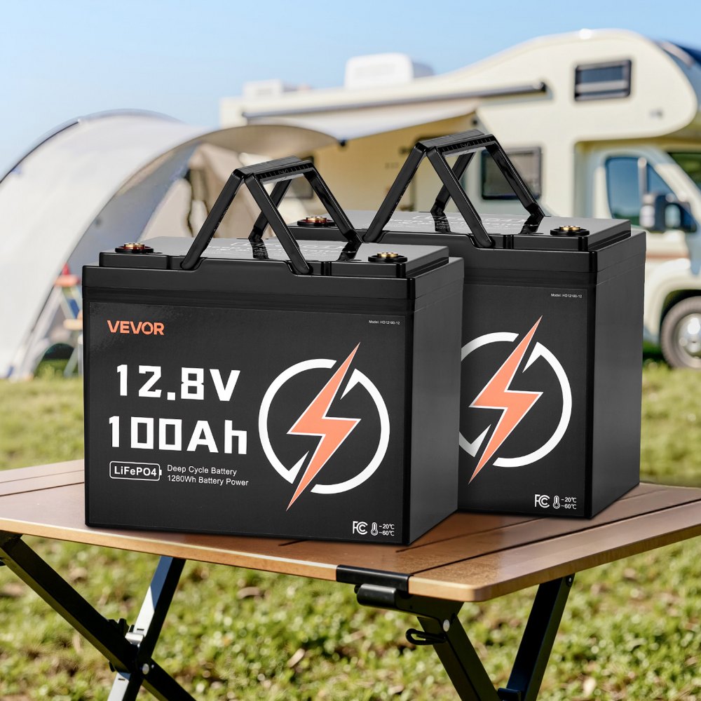 VEVOR 2 Pack 12V 100Ah LiFePO4 Battery, Up to 15000 Cycles, Deep Cycle Lithium Iron Phosphate Battery with Built-in