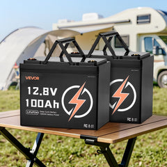 VEVOR 2 Pack 12V 100Ah LiFePO4 Battery, Up to 15000 Cycles, Deep Cycle Lithium Iron Phosphate Battery with Built-in