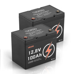 VEVOR 2 Pack 12V 100Ah LiFePO4 Battery, Up to 15000 Cycles, Deep Cycle Lithium Iron Phosphate Battery with Built-in