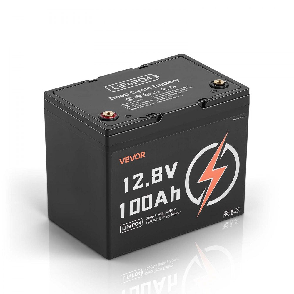 VEVOR 12V 100Ah LiFePO4 Battery, Up to 15000 Cycles, Deep Cycle Lithium Iron Phosphate Battery with Built-in BMS, Low