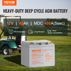VEVOR Rechargeable AGM Marine Battery, 12V 40AH, with 400A Discharge Current, Ideal for Mobility Scooters, Electric