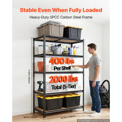 VEVOR Storage Shelves, 5-Tier Adjustable, 2000 lbs Capacity, Heavy Duty Garage Storage Shelving Unit, Metal Utility