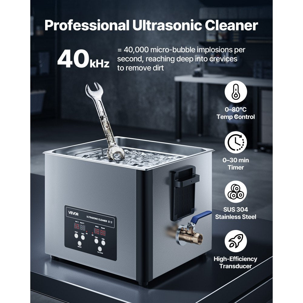 VEVOR 15L Ultrasonic Cleaner, Professional Ultrasonic Cleaner Machine with Cleaning Basket & Digital Display, 240W