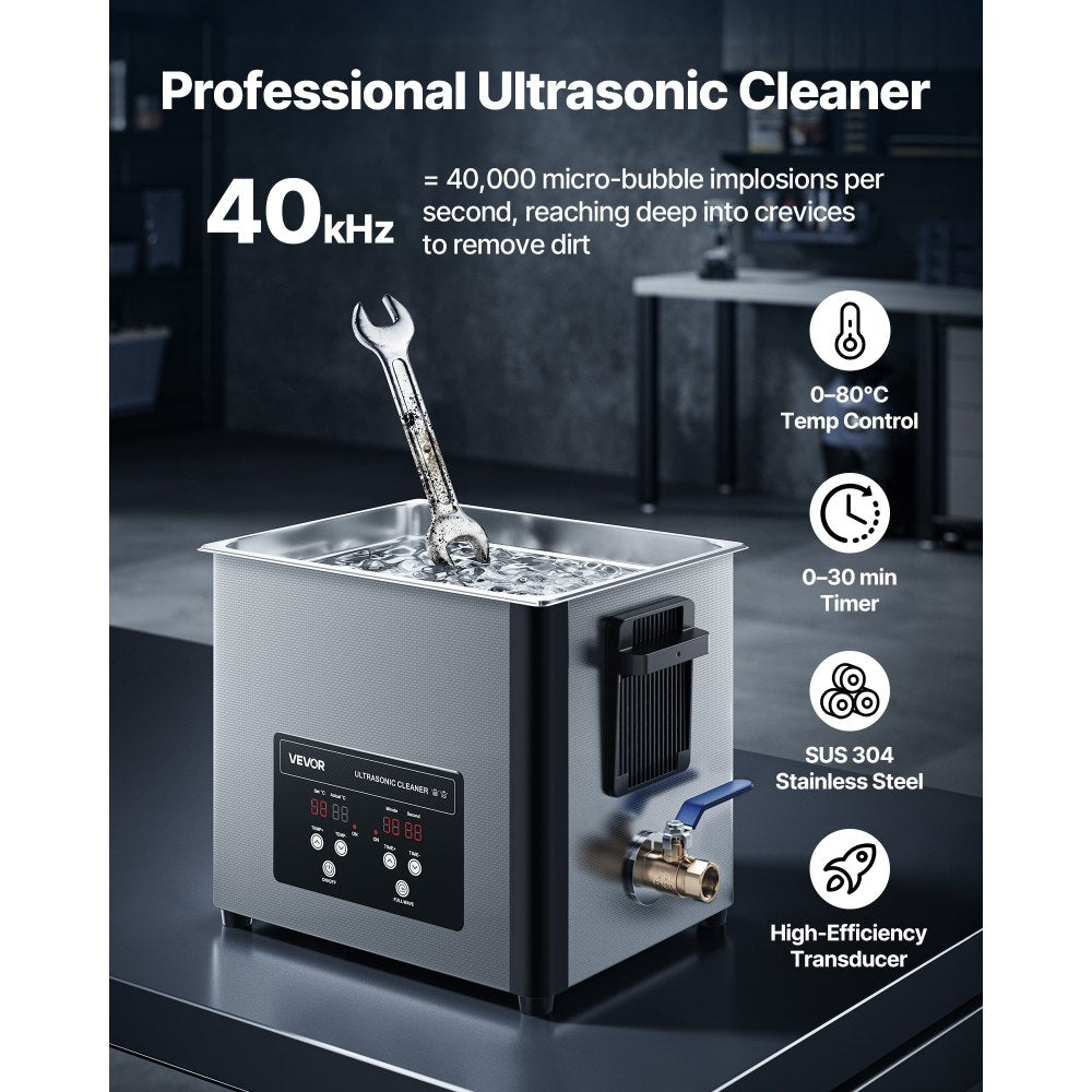 VEVOR 10L Ultrasonic Cleaner, Professional Ultrasonic Cleaner Machine with Cleaning Basket & Digital Display, 180W