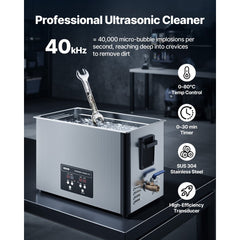 VEVOR 30L Ultrasonic Cleaner, Professional Ultrasonic Cleaner Machine with Cleaning Basket & Digital Display, 480W