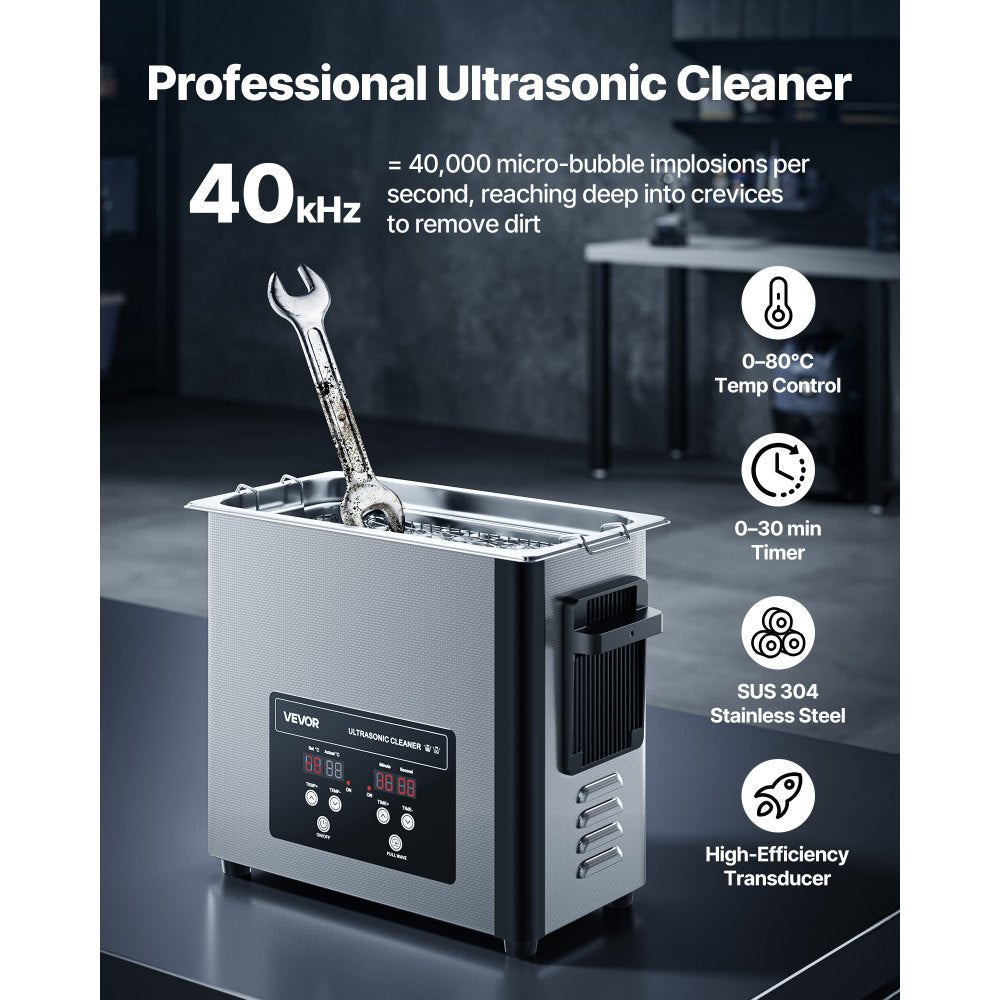 VEVOR 6L Ultrasonic Cleaner, Professional Ultrasonic Cleaner Machine with Cleaning Basket & Digital Display, 120W