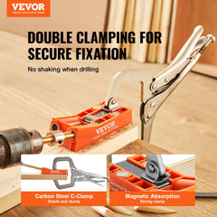 VEVOR Pocket Hole Jig, 56 Pcs Mini Jig Pocket Hole System with 9" C-clamp, Step Drill, Wrench, Square Drive Bit, Drill
