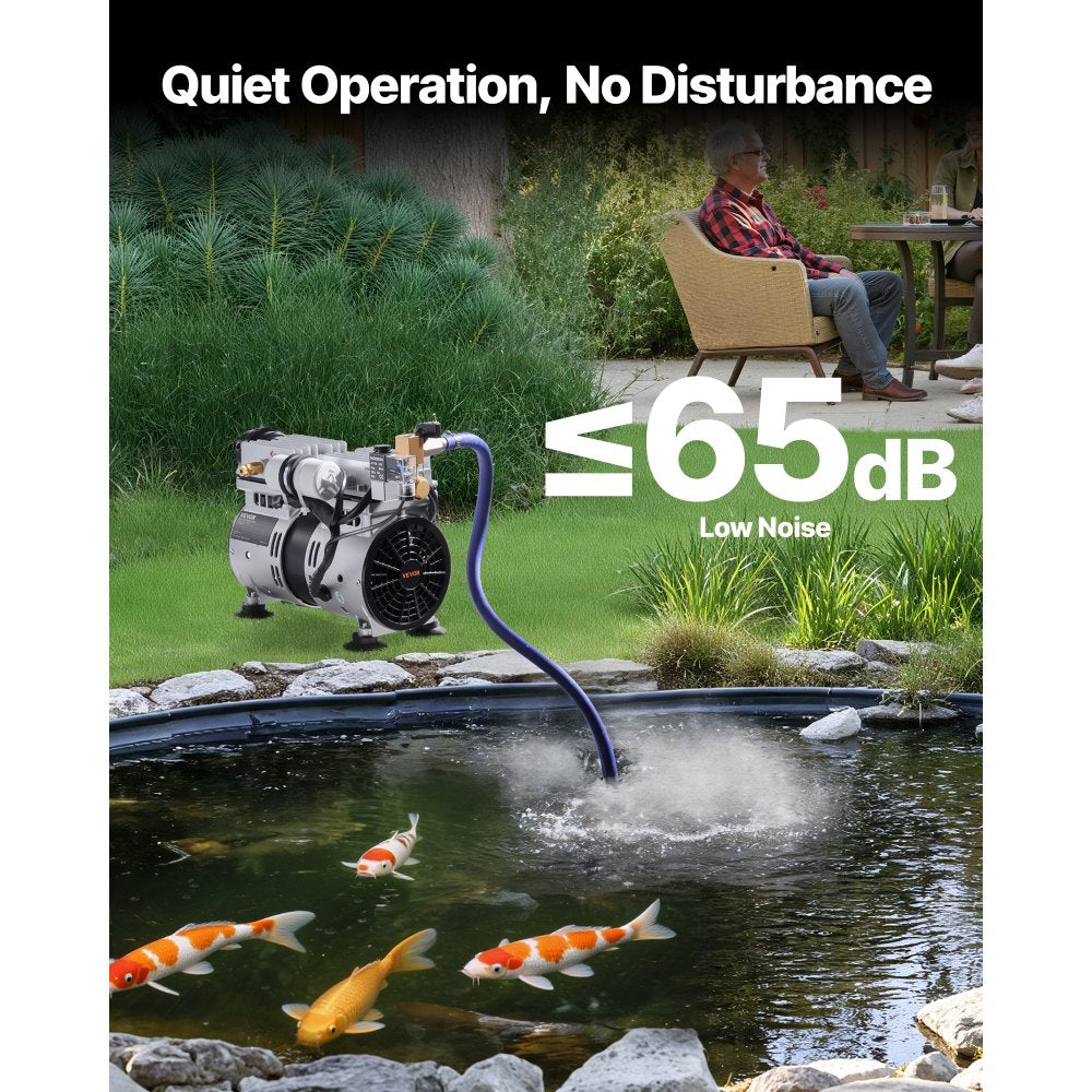 VEVOR Pond Aerator, 550W Power, 5.2CFM for Up to 3 Acre 50' Lake, Pond Aeration Kit Includes 3/4 HP Compressor & Timer