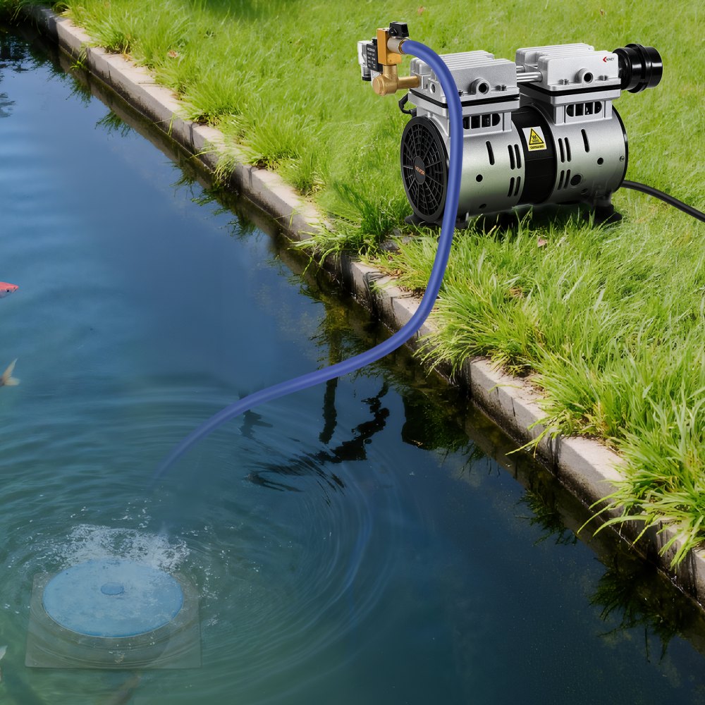VEVOR Pond Aerators, 5.2CFM Aeration System for Lakes up to 3 Acres, 3/4 HP Air Compressor, 1 Diffuser & 100' Weighted