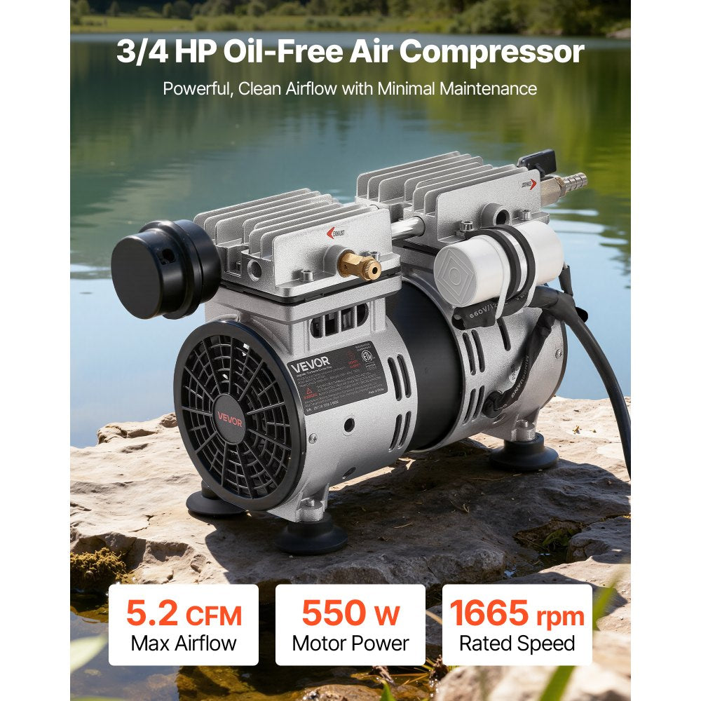 VEVOR Pond Aerator,5.2CFM 3/4 HP Air Compressor, Lake Aerator for Ponds up to 3 Acres, Overheat Protection &