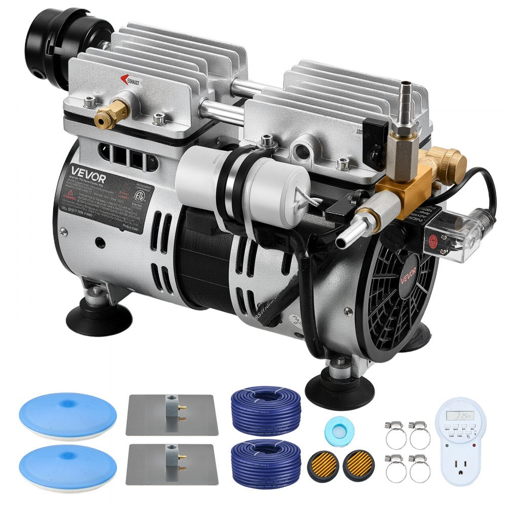 VEVOR Pond Aerators, 5.2CFM Aeration System for Lakes up to 3 Acres, 3/4 HP Air Compressor, 2 Diffusers & Two 100'