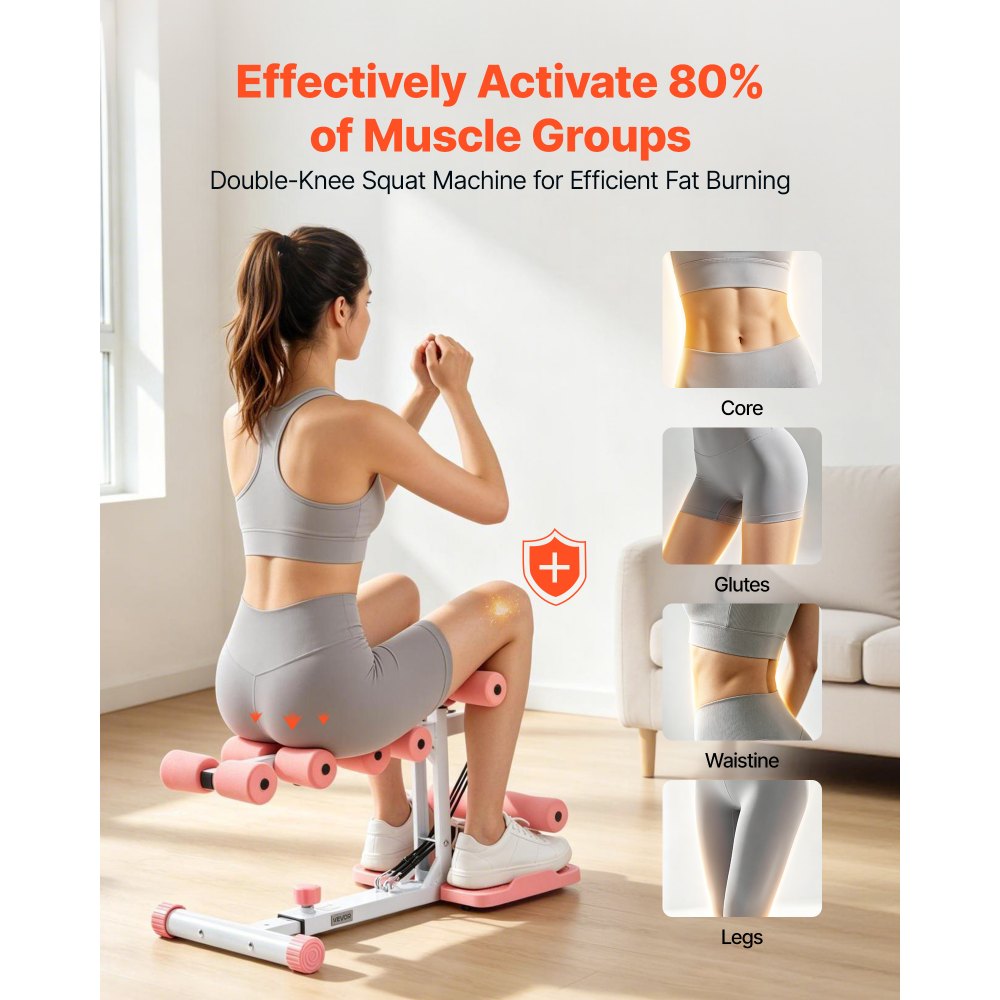 VEVOR Deep Squat Machine, Adjustable Glutes Trainer Machine with 3 High-Strength Resistance Bands, Folding Core Leg and