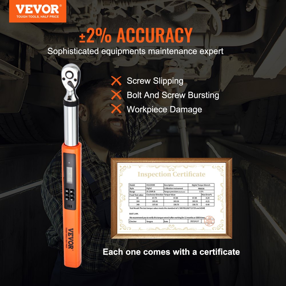 VEVOR Digital Torque Wrench, 3.7-37ft.lb/5-50n.m 3/8" Drive Electronic Torque Wrench, Torque Wrench Kit Torque Range