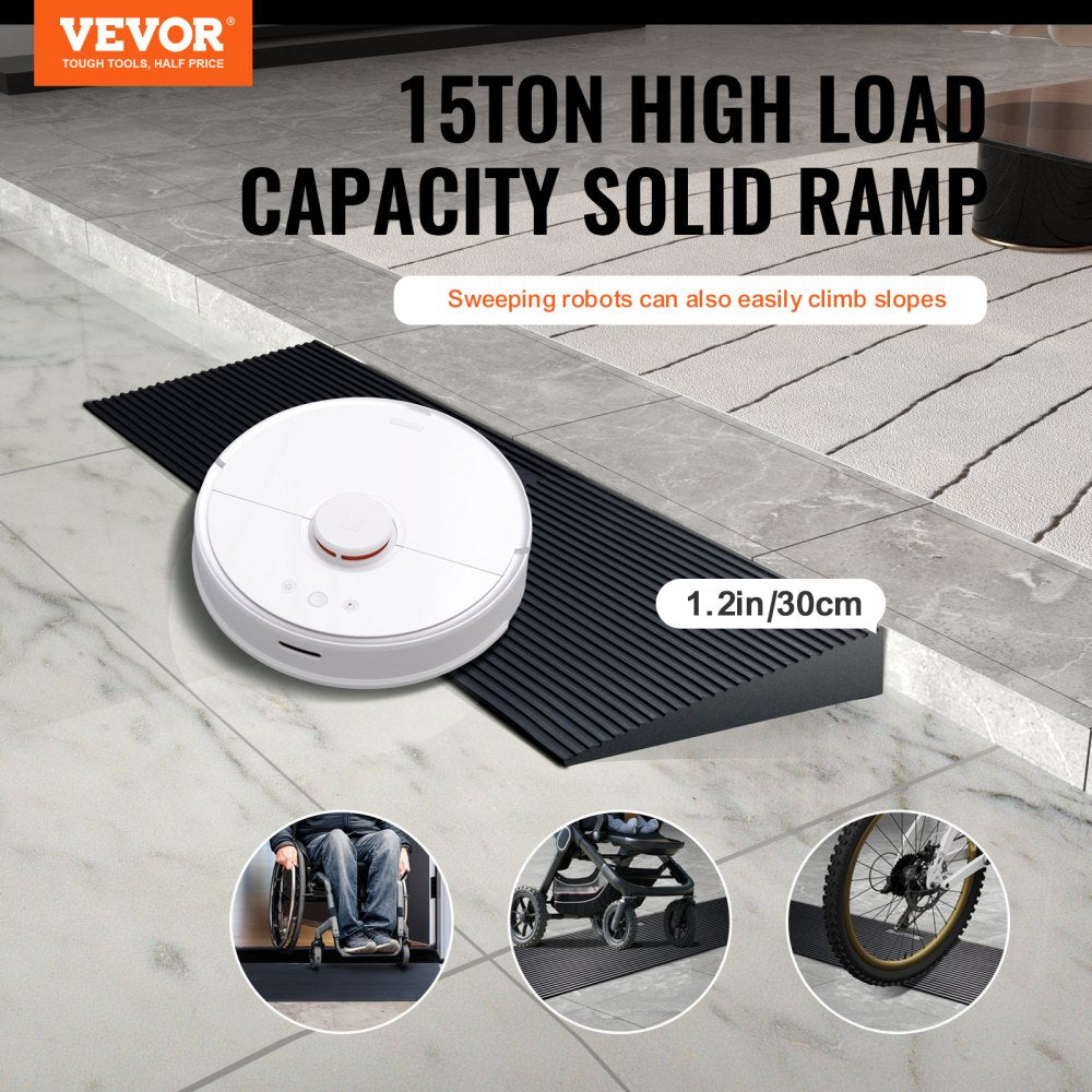 VEVOR 1.2" Rise Cuttable Threshold Ramp for Sweeping Robot, 35.4" Wide Natural Rubber Wheelchair Ramp, Non-Slip Solid
