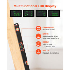 VEVOR Digital Level, 48 in Length, Magnetic Electronic Level with LED Backlit Display, 360° Electronic Leveler Tool