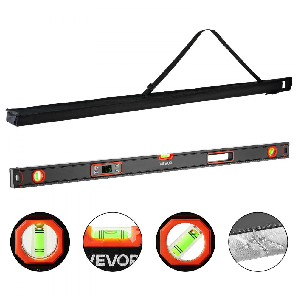 VEVOR Digital Level, 48 in Length, Magnetic Electronic Level with LED Backlit Display, 360° Electronic Leveler Tool