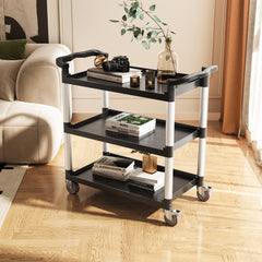 VEVOR Utility Cart, 300 lbs Load Capacity, 3-tier Utility Plastic Cart with 360° Swivel Wheels (2 with Brakes), 24.4 x