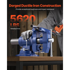 VEVOR Heavy Duty Bench Vise, 6-1/2" Jaw Width, 5" Max Jaw Opening Multi-Purpose Ductile Iron Bench Vise with Anvil