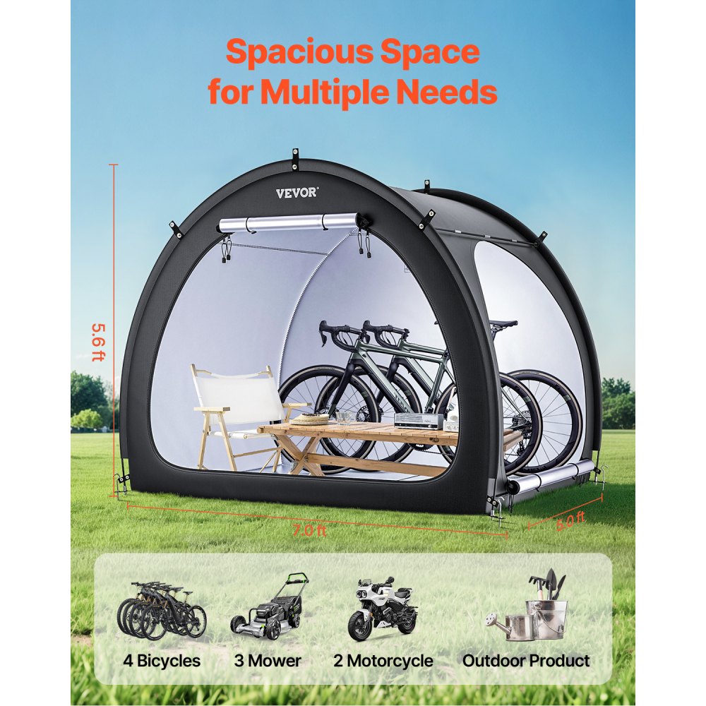VEVOR Bike Storage Tent, 4 to 5 Bikes, Outdoor Spacious Bike Storage Tent with Ventilated Window, Waterproof Fan-Shaped