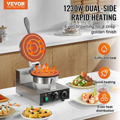 VEVOR Electric Ice Cream Cone Maker, Commercial 1230W Waffle Cone Machine, Non-Stick Stainless Steel Egg Roll Mold