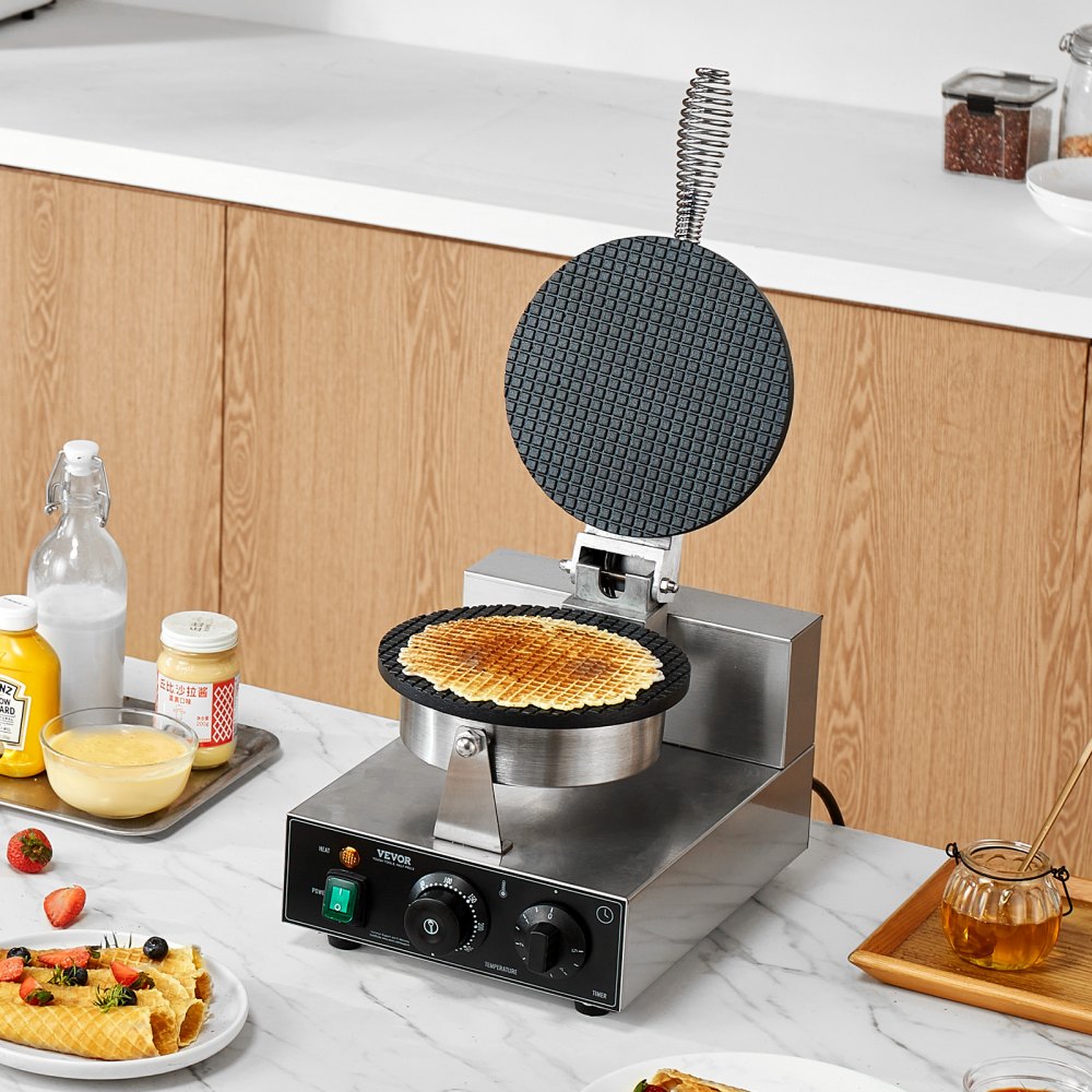 VEVOR Electric Ice Cream Cone Maker, Commercial 1230W Waffle Cone Machine, Non-Stick Stainless Steel Egg Roll Mold