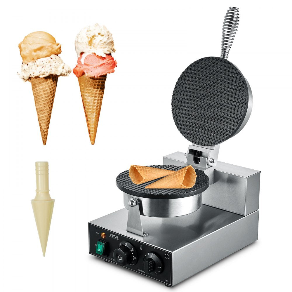 VEVOR Electric Ice Cream Cone Maker, Commercial 1230W Waffle Cone Machine, Non-Stick Stainless Steel Egg Roll Mold