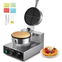 VEVOR Commercial Waffle Maker, 1230W Round Waffle Baker Machine, Non-Stick Stainless Steel Belgian Waffle Iron with