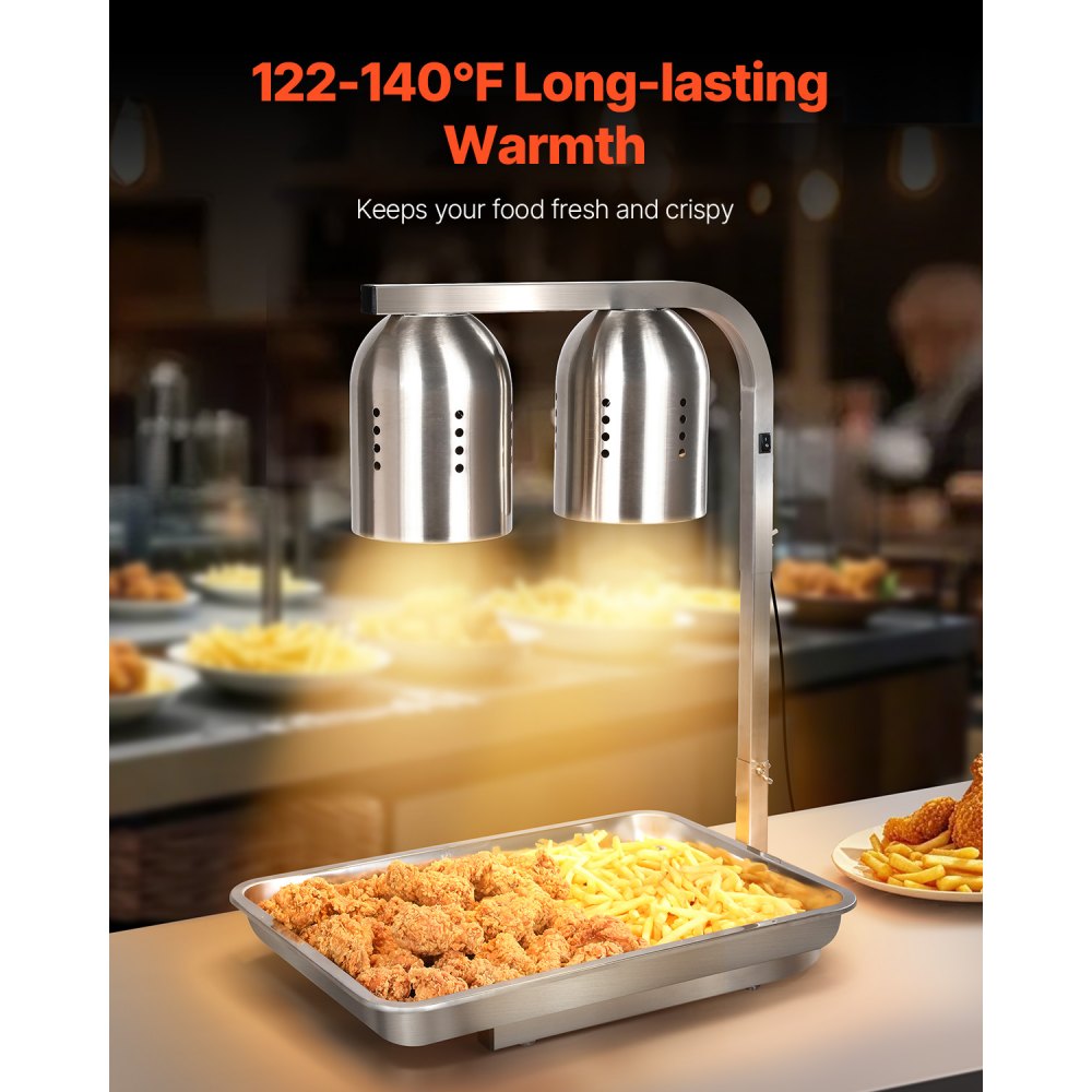 VEVOR Food Heat Lamp, 500W Bulbs, Commercial Food Warmer Light, Electric Stainless Steel French Fry Heating Lamp