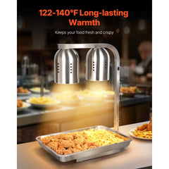 VEVOR Food Heat Lamp, 500W Bulbs, Commercial Food Warmer Light, Electric Stainless Steel French Fry Heating Lamp