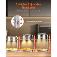 VEVOR Food Heat Lamp, 500W Bulbs, Commercial Food Warmer Light, Electric Stainless Steel French Fry Heating Lamp