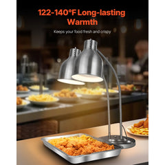 VEVOR Food Heat Lamp, 500W Electric Commercial Food Warmer Light, 2-Head Stainless Steel French Fry Heating Lamp with 3