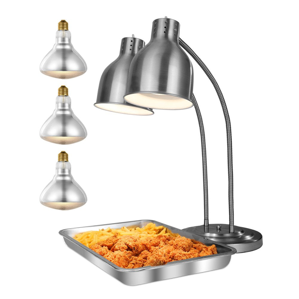 VEVOR Food Heat Lamp, 500W Electric Commercial Food Warmer Light, 2-Head Stainless Steel French Fry Heating Lamp with 3