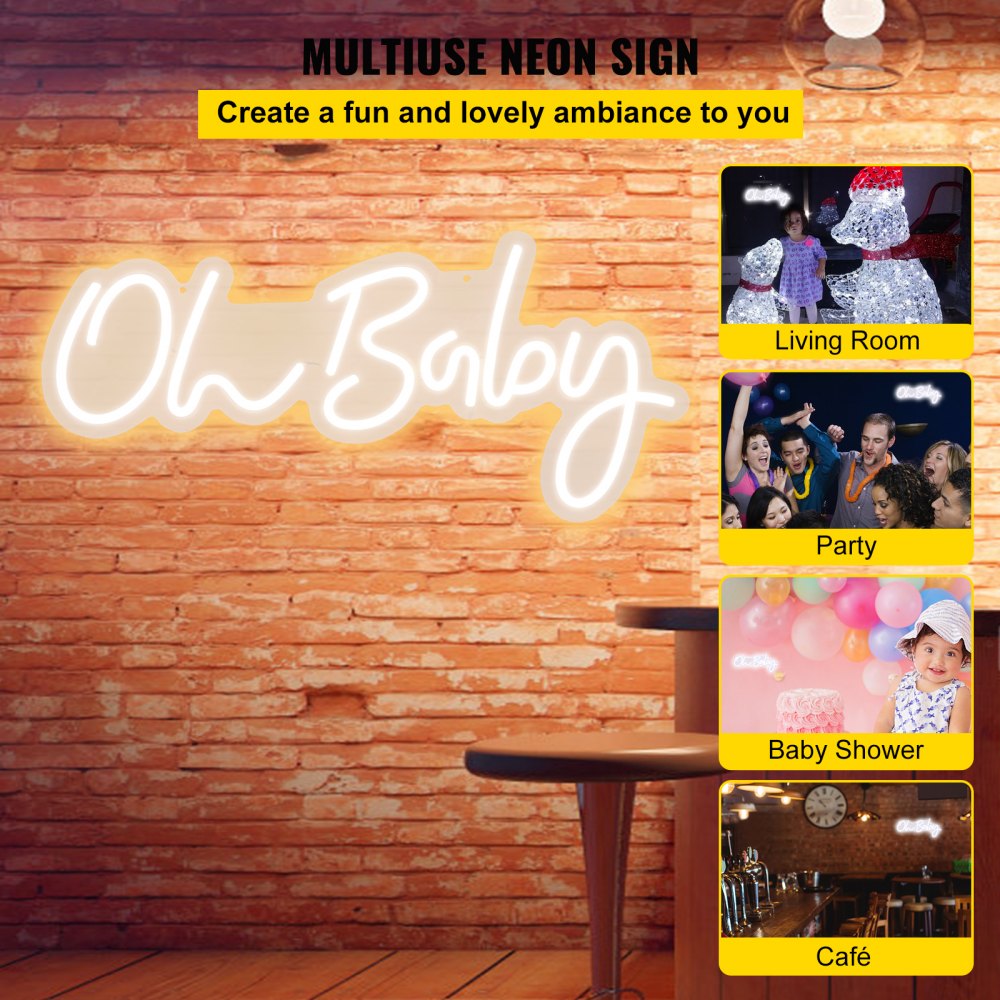 VEVOR Oh Baby Neon Sign for Wall Decor, with Remote Control and Dimmable Switch for Baby Shower decorations, Birthday