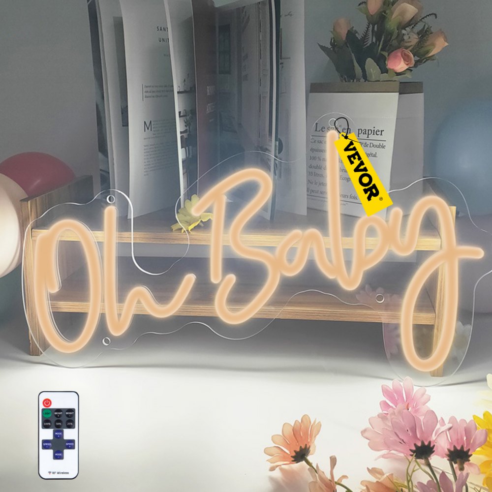 VEVOR Oh Baby Neon Sign for Wall Decor, with Remote Control and Dimmable Switch for Baby Shower decorations, Birthday