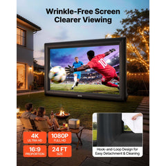 VEVOR Inflatable Movie Screen, 24 ft Outdoor Inflatable Projection Screen with Portable Storage Bag, Front/Rear