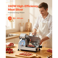 VEVOR 10" Commercial Meat Slicer, 240W Electric Deli Food Slicer with Carbon Steel Blade, Built-In Sharpener & 0-0.47"