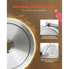 VEVOR 10" Commercial Meat Slicer, 240W Electric Deli Food Slicer with Carbon Steel Blade, Built-In Sharpener & 0-0.47"