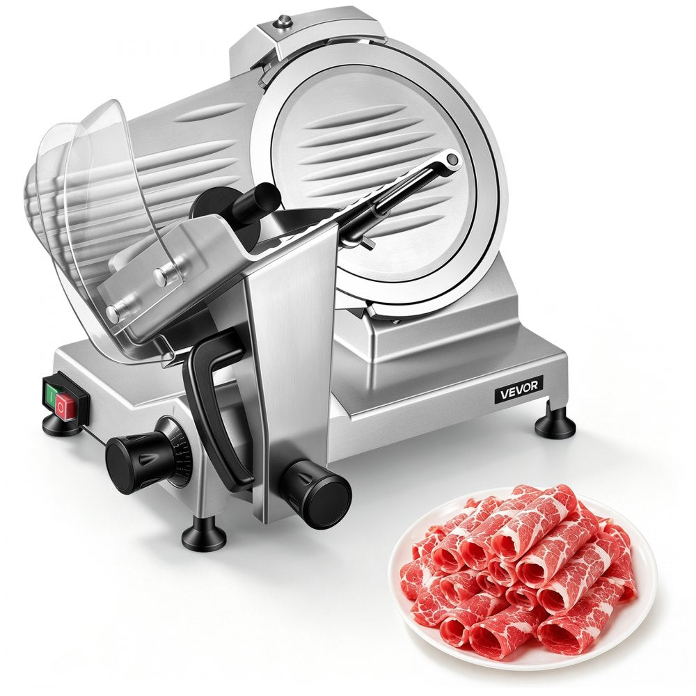 VEVOR 10" Commercial Meat Slicer, 240W Electric Deli Food Slicer with Carbon Steel Blade, Built-In Sharpener & 0-0.47"