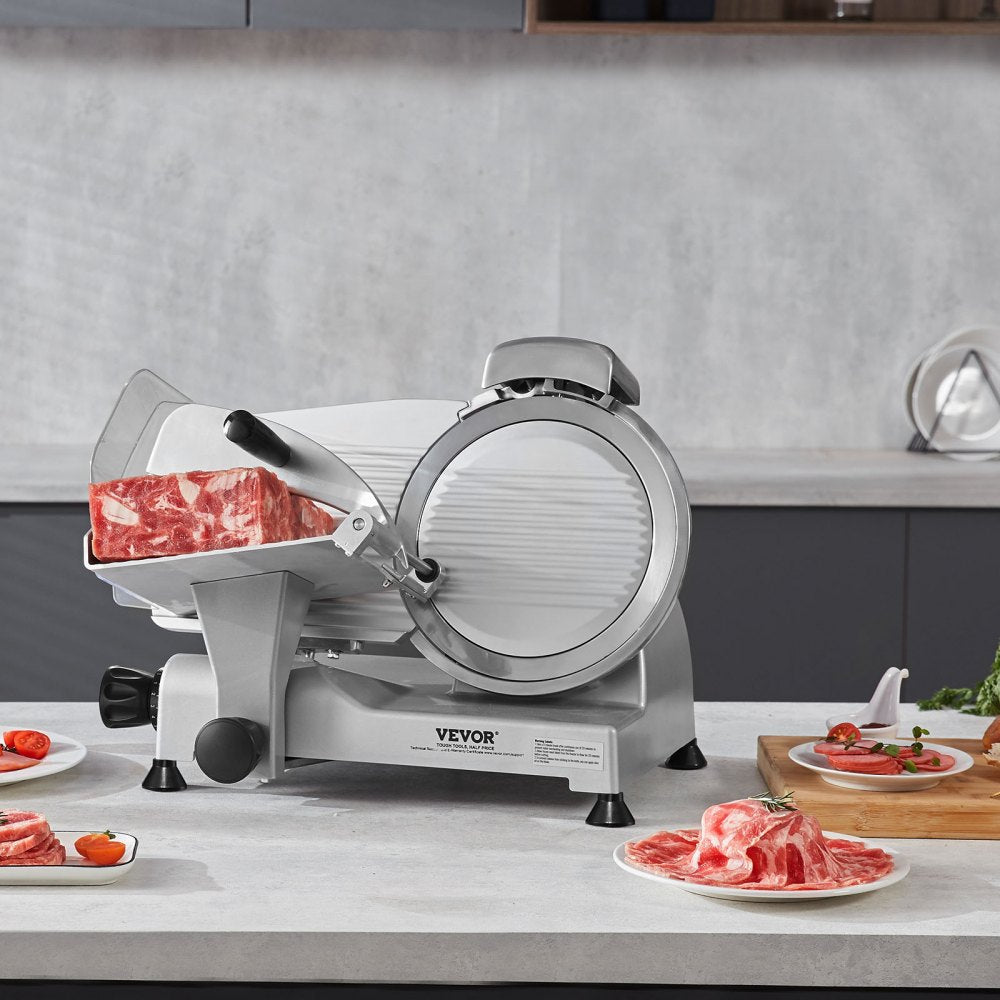 VEVOR Meat Slicer, 340W Electric Deli Food Slicer with 10" SUS420 Stainless Steel Blade and Built-in Sharpening Stone