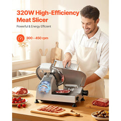 VEVOR Commercial Meat Slicer, 320W Electric Deli Food Slicer with 12" Carbon Steel Blade, Built-In Sharpener & 0-0.6"