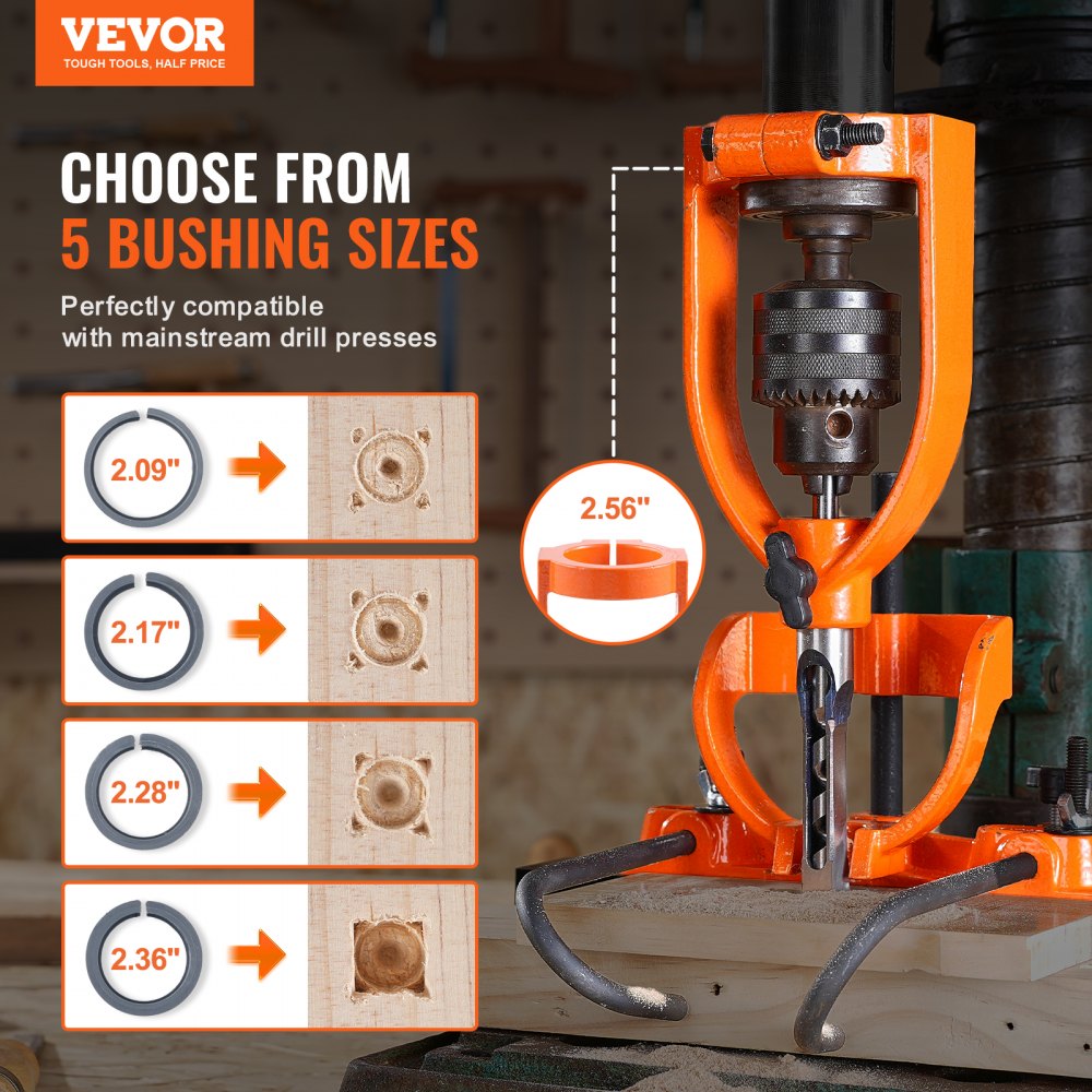 VEVOR Mortising Attachment for Drill Press, 4 Model Drills Square Hole Chisel Set, Bench Drill Locator Set Mortise and