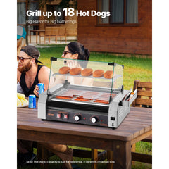 VEVOR Hot Dog Roller, 18 Hot Dog 7 Rollers, Stainless Steel Sausage Grill Cooker, 1050W Commercial Hot Dog Machine with