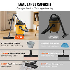 VEVOR Shop Vacuum Wet And Dry, 5 Gallon 6 Peak HP Wet/Dry Vac, Powerful Suction with Blower Function with Attachments