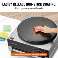 VEVOR Electric Crepe Maker, 16-Inch Commercial Crepe Machine, 1700W Flat Plate Crepe Griddle, Nonstick Stainless Steel