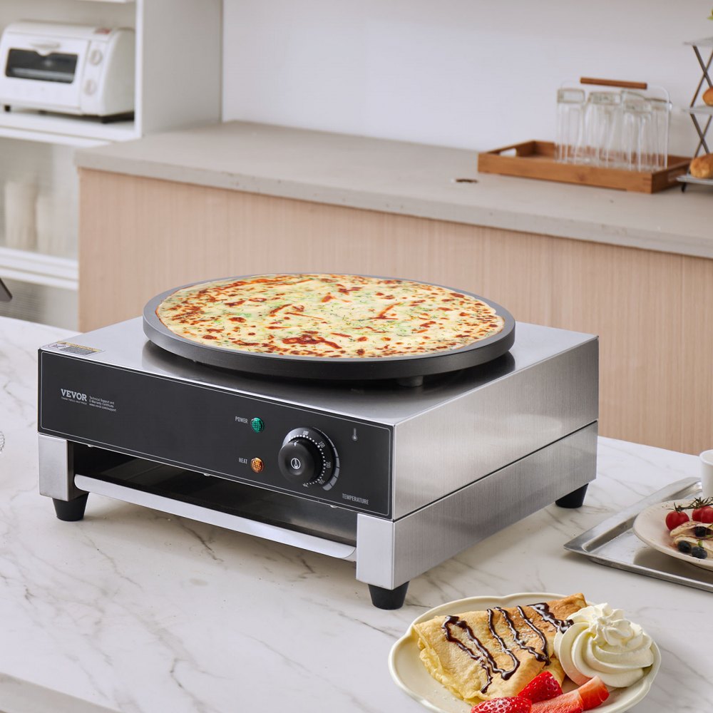 VEVOR Electric Crepe Maker, 16-Inch Commercial Crepe Machine, 1700W Flat Plate Crepe Griddle, Nonstick Stainless Steel